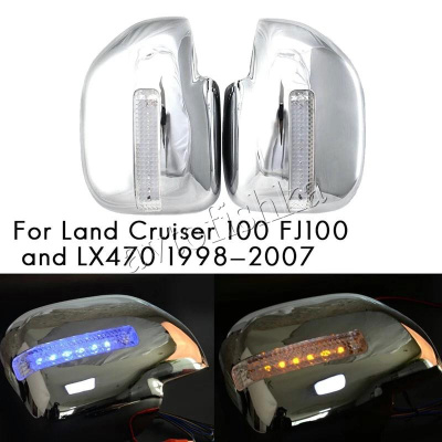 Toyota Land Cruiser 100, Lexus LX470 (98-08) хром накладки боковых зеркал со светодиодными поворотниками, комплект 2 шт.